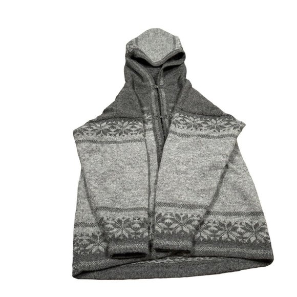 Vintage Fair Isle Nordic Winter Gray Hooded Cardigan Wool Men's M or L (approx) - Picture 4 of 6